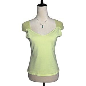 Vintage Y2K Willi Smith Lime Green Silk Blend Knit Top M | Ruched Cap Sleeve